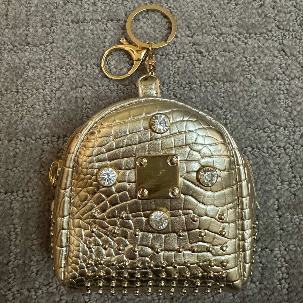 Mini Gold Alligator Print Backpack Keychain